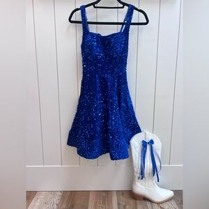 Stunning Blue Sequin Dress with Bow NWT